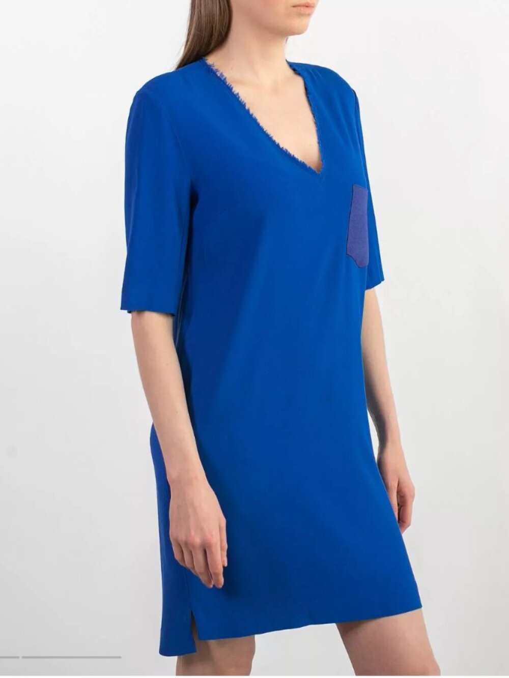 Sandro Royal Blue Silk V-neck Dress